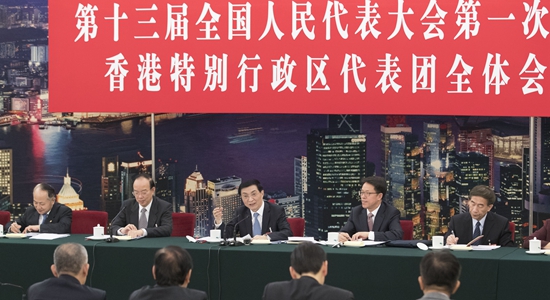王滬寧參加全國兩會香港代表團(tuán)討論和審議